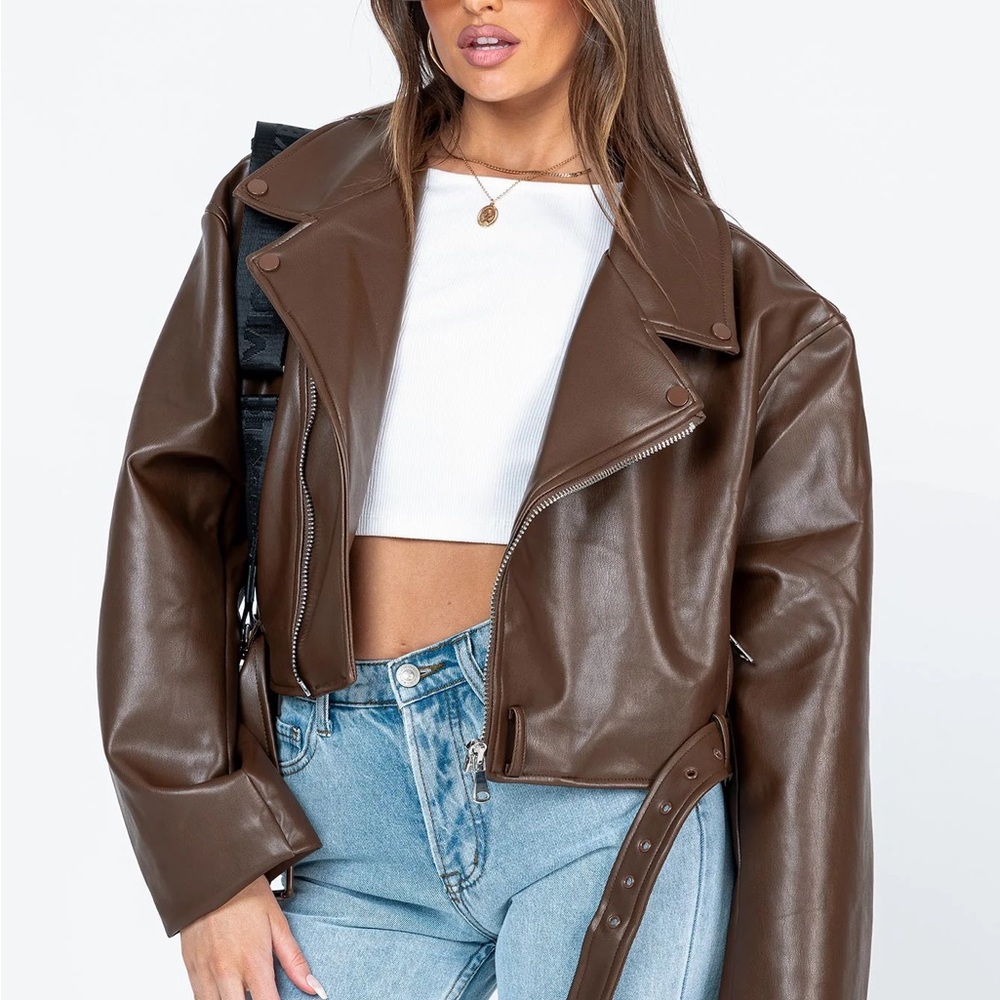 Lioness State Island Brown  Faux Leather Jacket